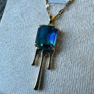 Melting / tear drop pendant necklace (blue, vintage style)